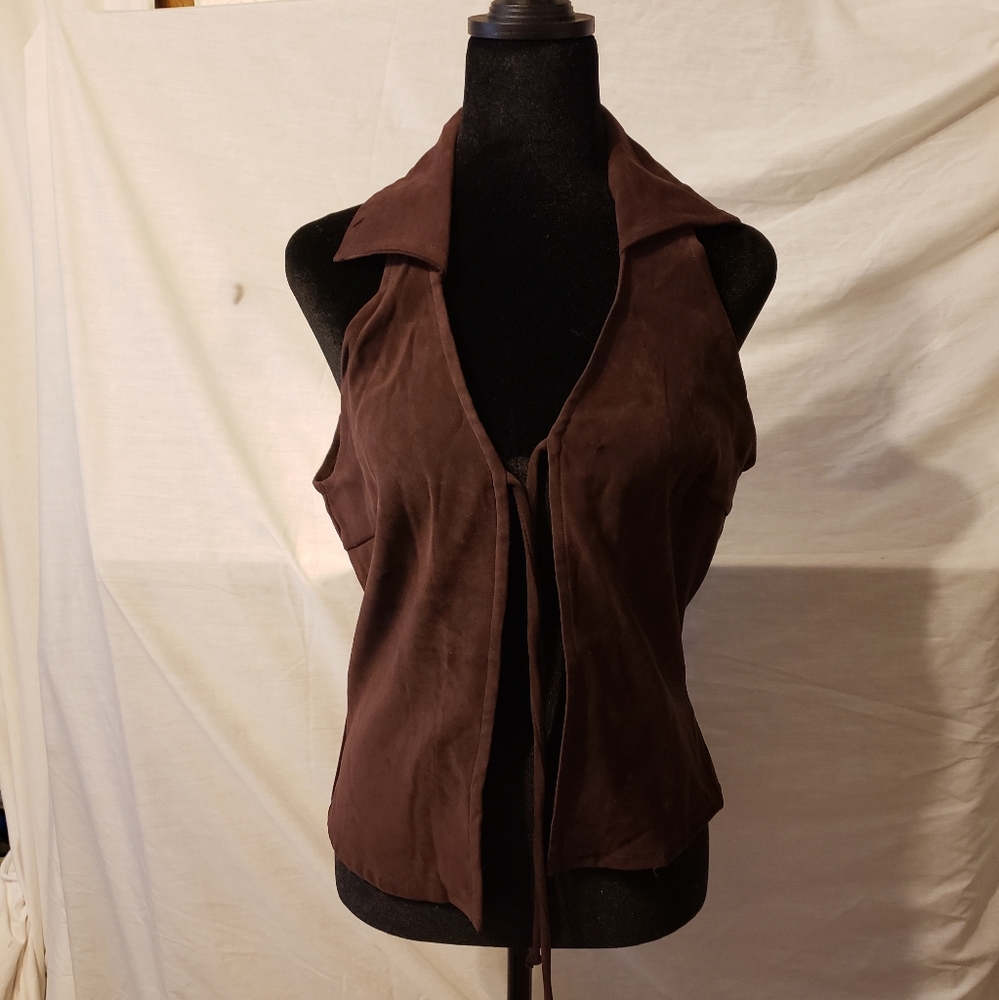 Faux sued brown top
